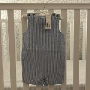 NWT Janie & Jack blue seersucker shortall romper size 12-18 months